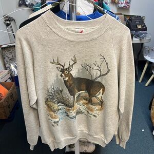 Jerzees Tan Deer Print Crewneck Sweater